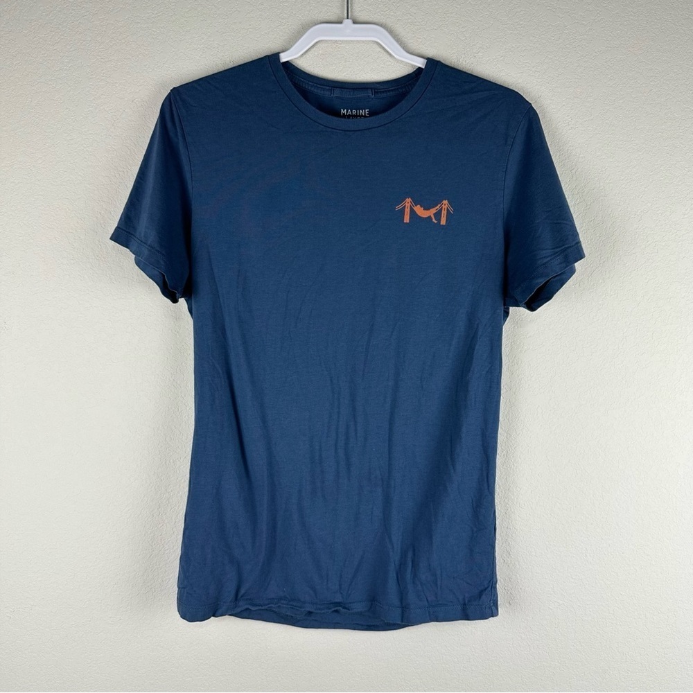 Marine Layer Navy Blue Short Sleeve Tee with Orange Logo